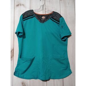 Dickies Scrub Shirt Ladies Extra Large Teal‎ Shoulder Pocket